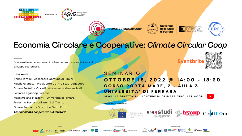 Seminario “Economia Circolare e Cooperative: Climate Circular Coop” parte del Festival Sviluppo Sostenibile (Asvis) 2022